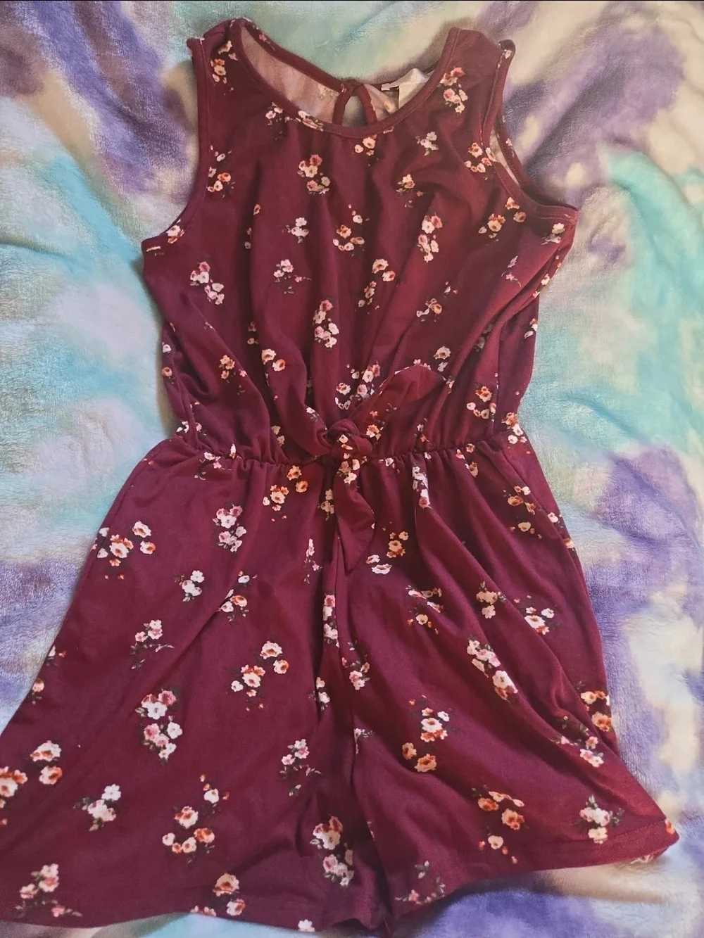Love Girls Burgundy Floral Romper Jumpsuit - Size 10